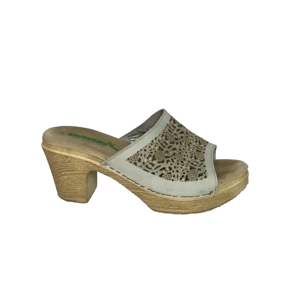 Bionatura Women Slip On Chunky Sandals Sz. 39 Beige EUC Boho Summer Comfort Shoe